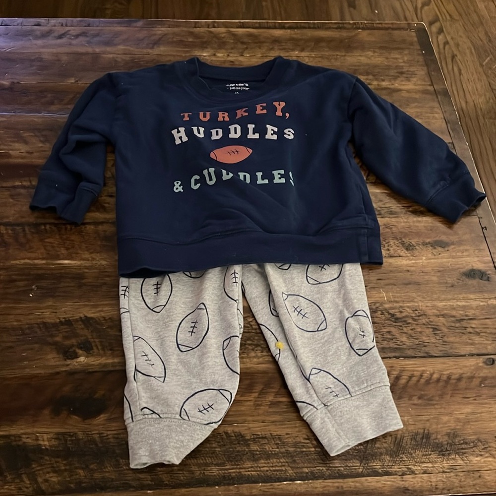 18M “Turkey, Huddles & Cuddles” outfit with football pants